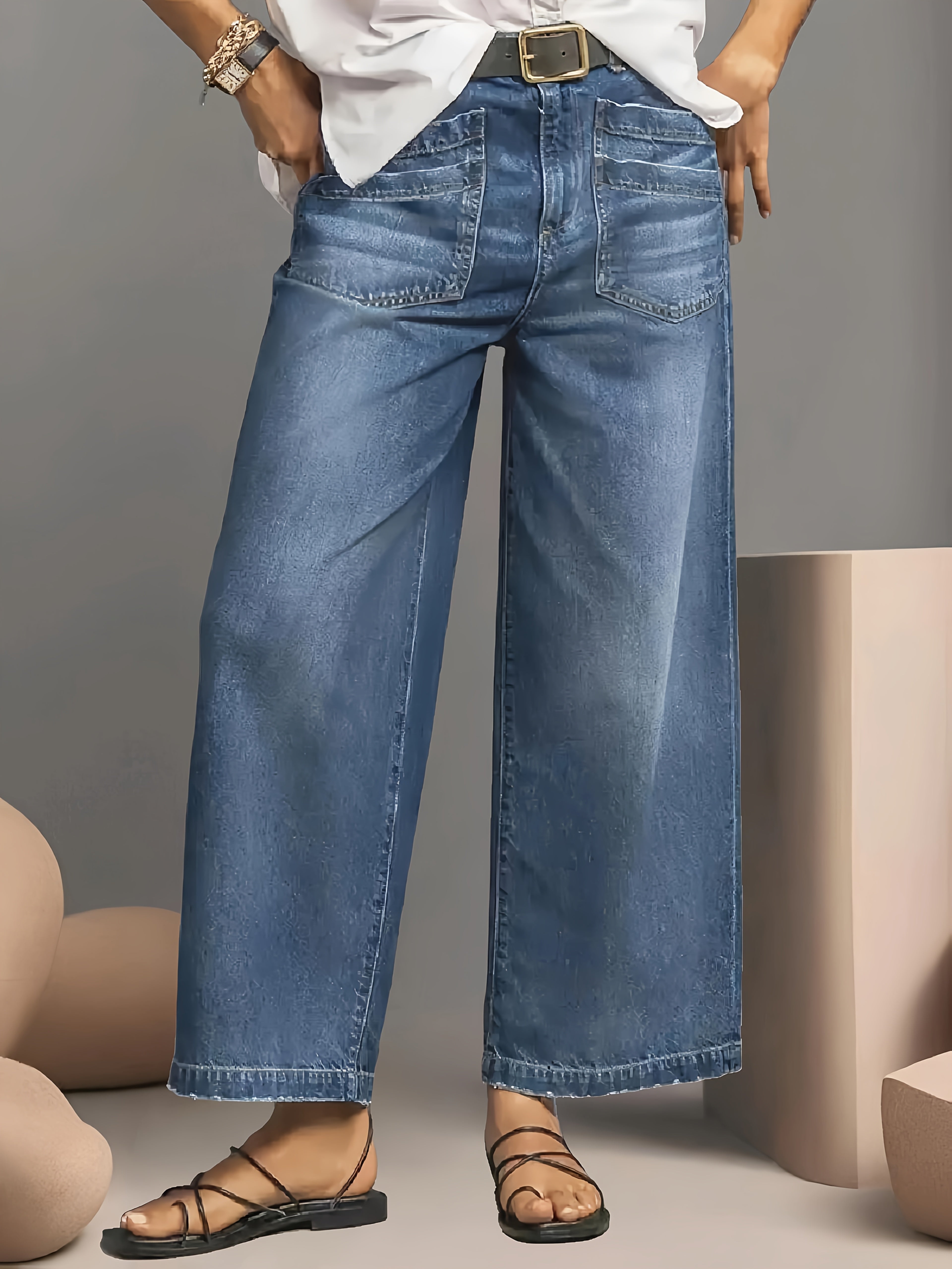 Aurélie™ | Jean large bleu clair à ourlet effiloché