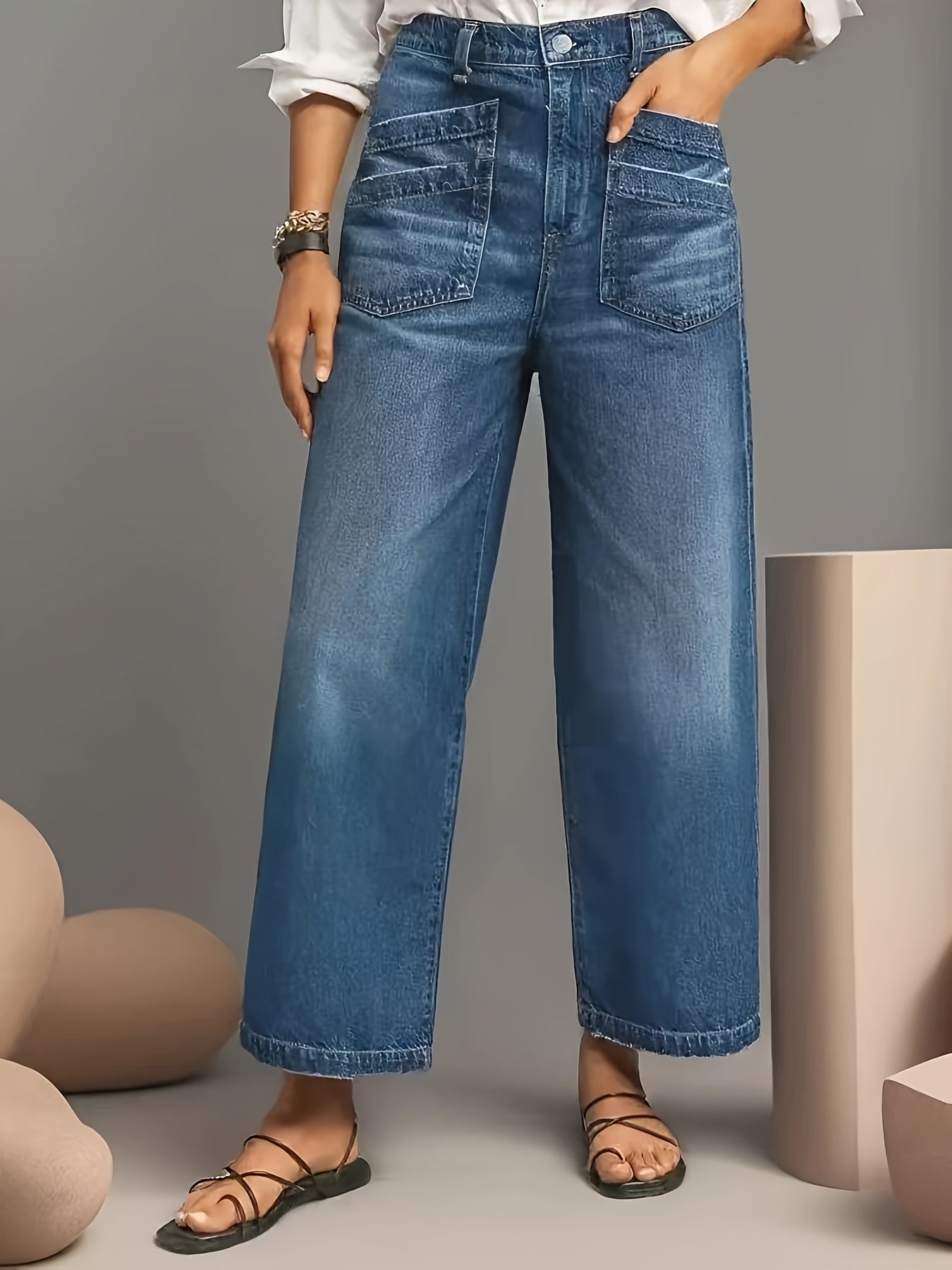 Aurélie™ | Jean large bleu clair à ourlet effiloché